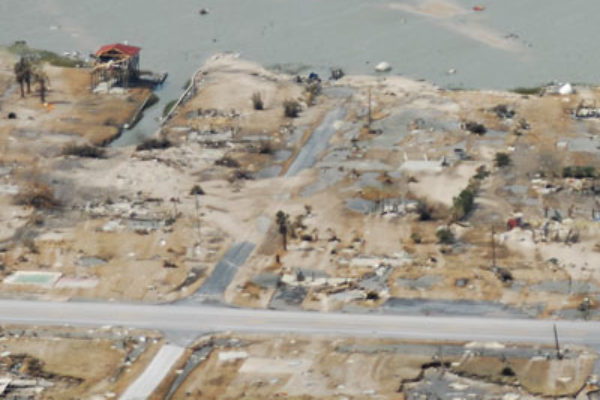 Storm surge destruction in Gilchrist area of Bolivar Peninsula