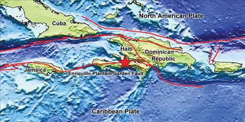 A map of faults in the region and the epicenter of the quake