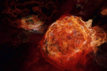 An intermediate step in visualizing the first supernova simulation for the film