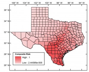 A composite risk map for Chagas disease in Texas. According to Sarkar