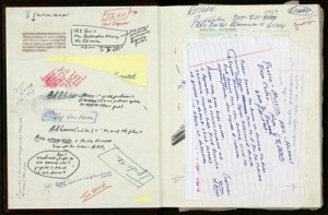 Inside front cover of notebook for
