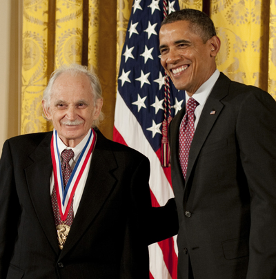Chemistry professor Allen Bard with President Barack Obama
