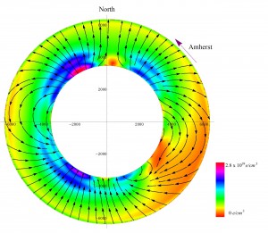 Computer simulated polarized electron-spin density map of Earth