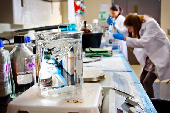two young women working in a science lab