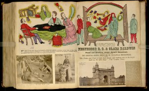 This page in the scrapbook highlights an engraved notice for American magician S. S. Baldwin