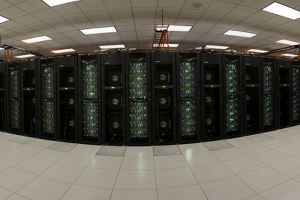 Panorama of the Stampede supercomputer, one of the most powerful supercomputers in the U.S. for open research. Able to perform nearly 10 trillion operations per second, Stampede is the most capable of the HPC, visualization and data analysis resources within the NSF Extreme Science and Engineering Discovery Environment (XSEDE).