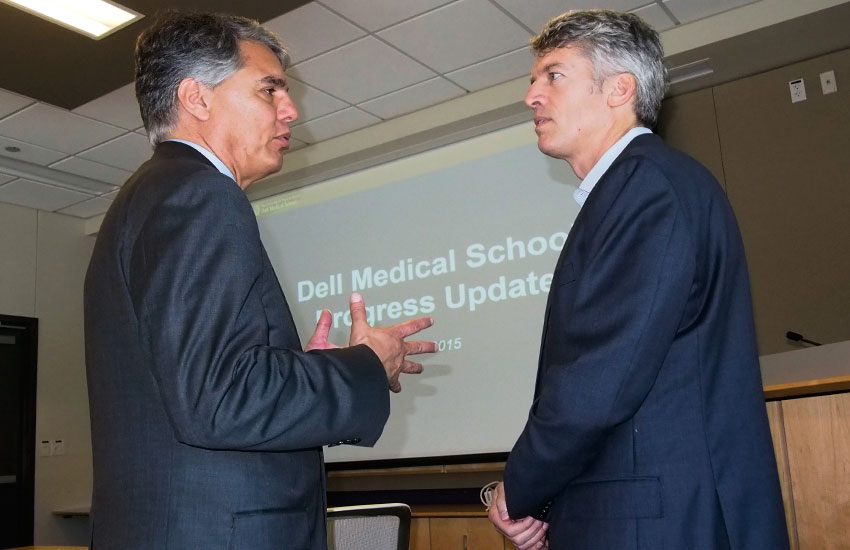 President Fenves visits with Dell Medical School Clay Johnston