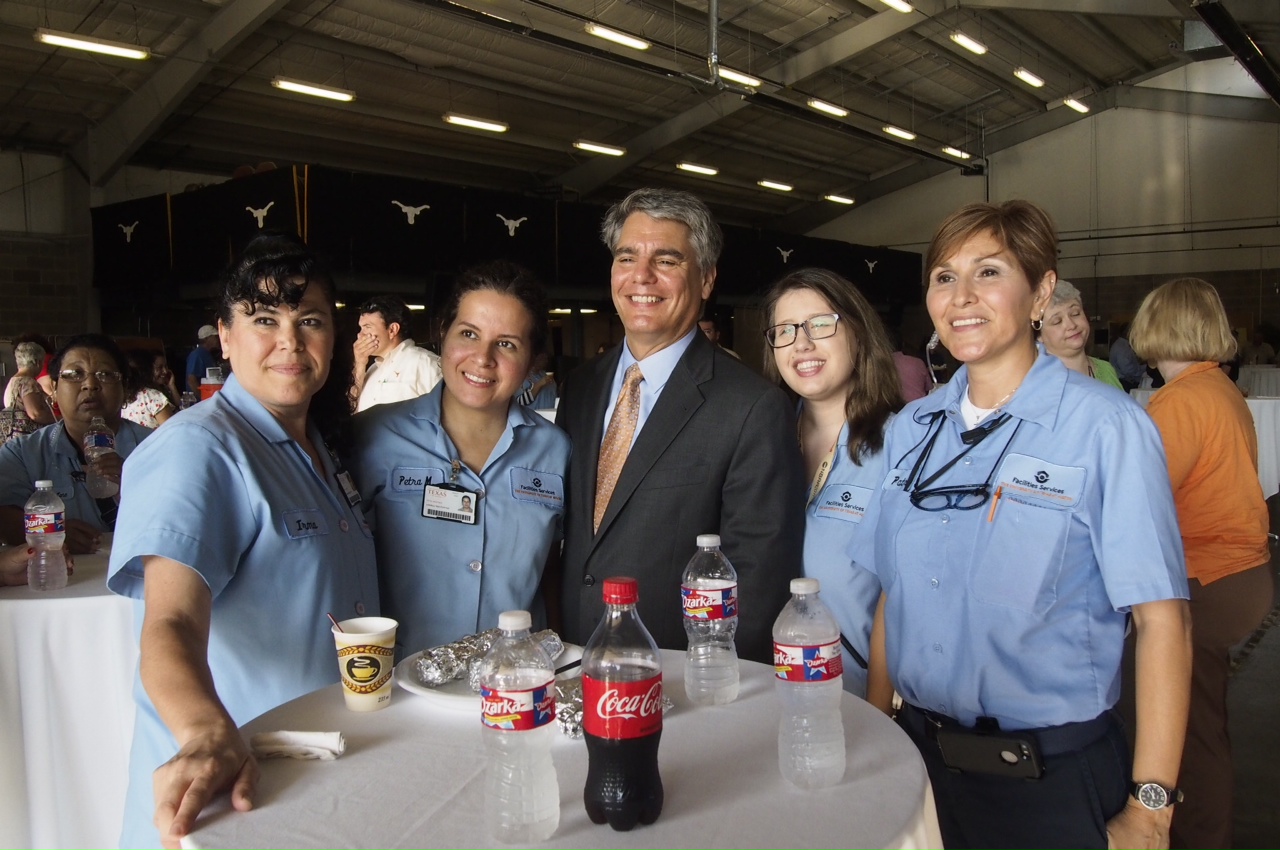 Gregory L. Fenves with UT staff