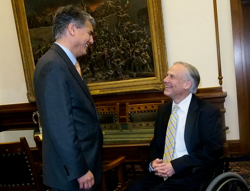 President Fenves with Texas Governor Greg Abbott
