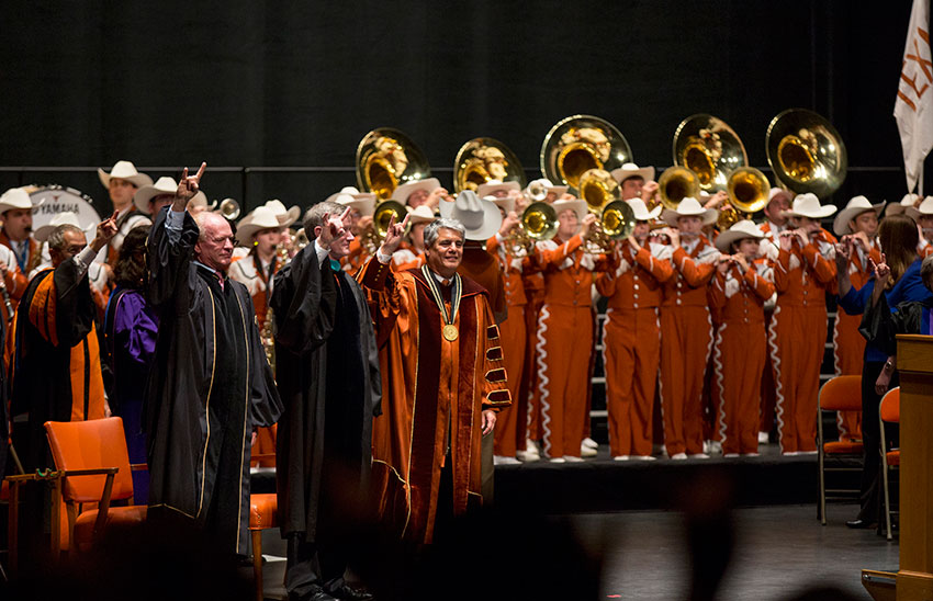The Longhorn Band caps off the inauguration ceremony with the Eyes of Texas