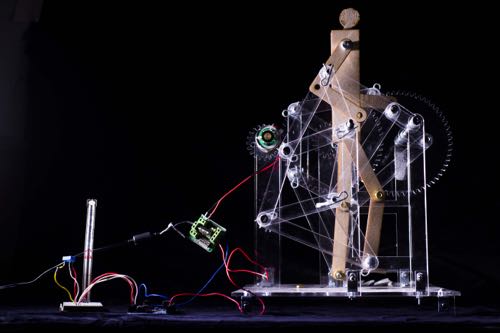 Miniature prototype of the robotic gait trainer designed by graduate student Sung Yul Shin.
