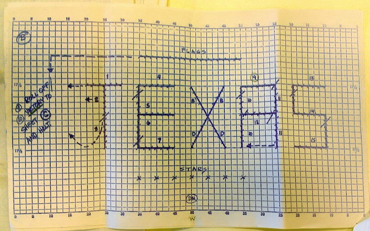 Before Pyware software existed, Longhorn Band director Vincent DiNino charted formations on graph paper.