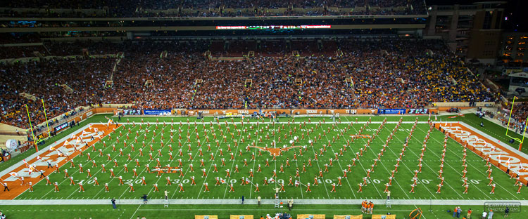 The iconic Wall-to-Wall Band formation. In 2004, 381 students were members of Longhorn Band, and 95 percent of the band