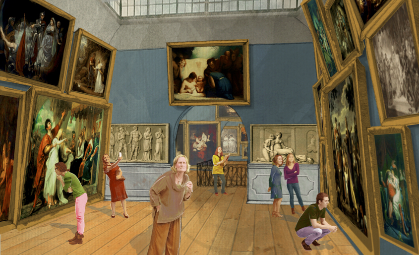 Photo illustration of Barchas and the student team who created What Jane Saw