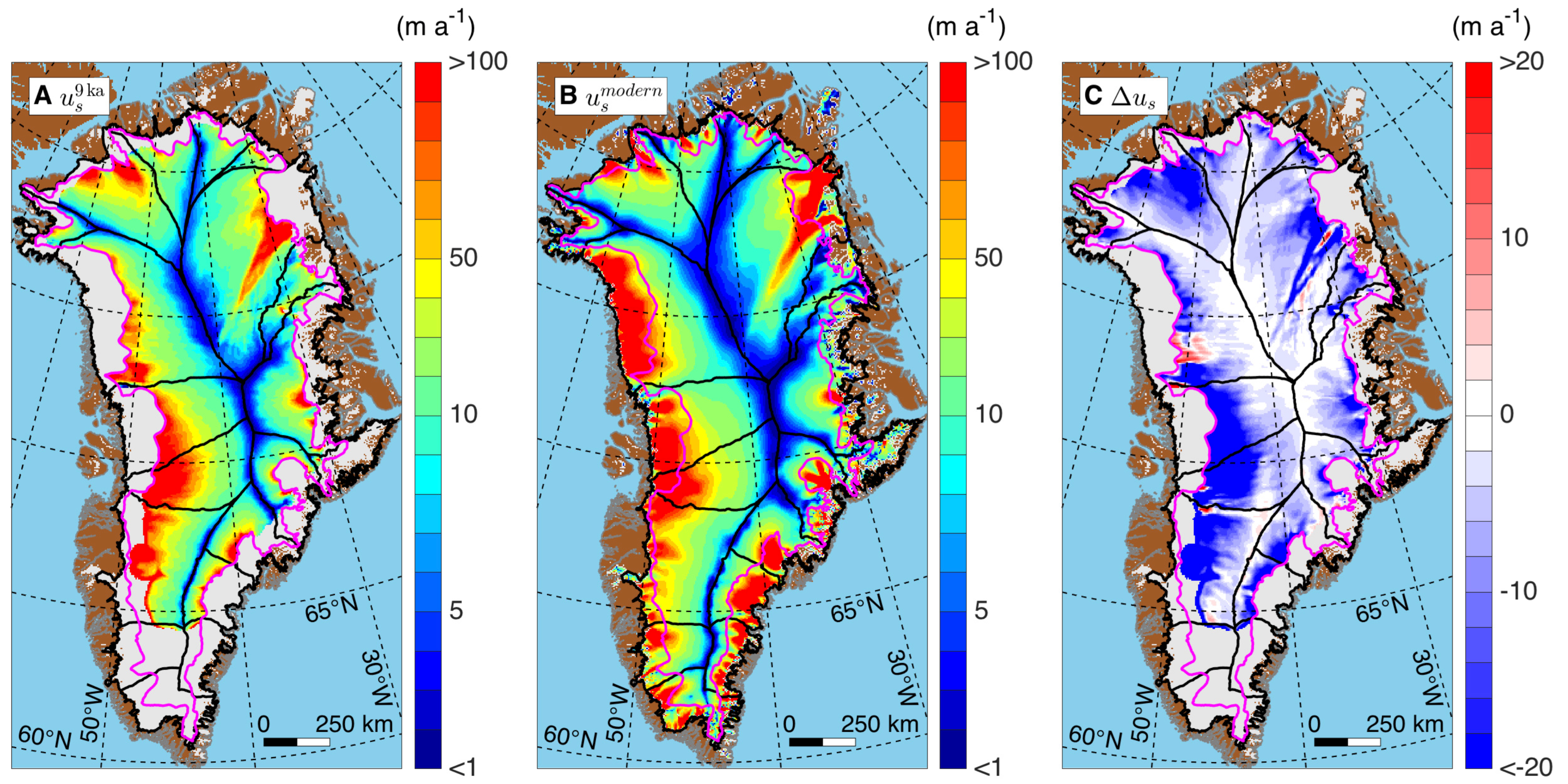 Scientists Map Movement Of Greenland Ice During Past 9 000 Years UT News   Fig2 Maps 