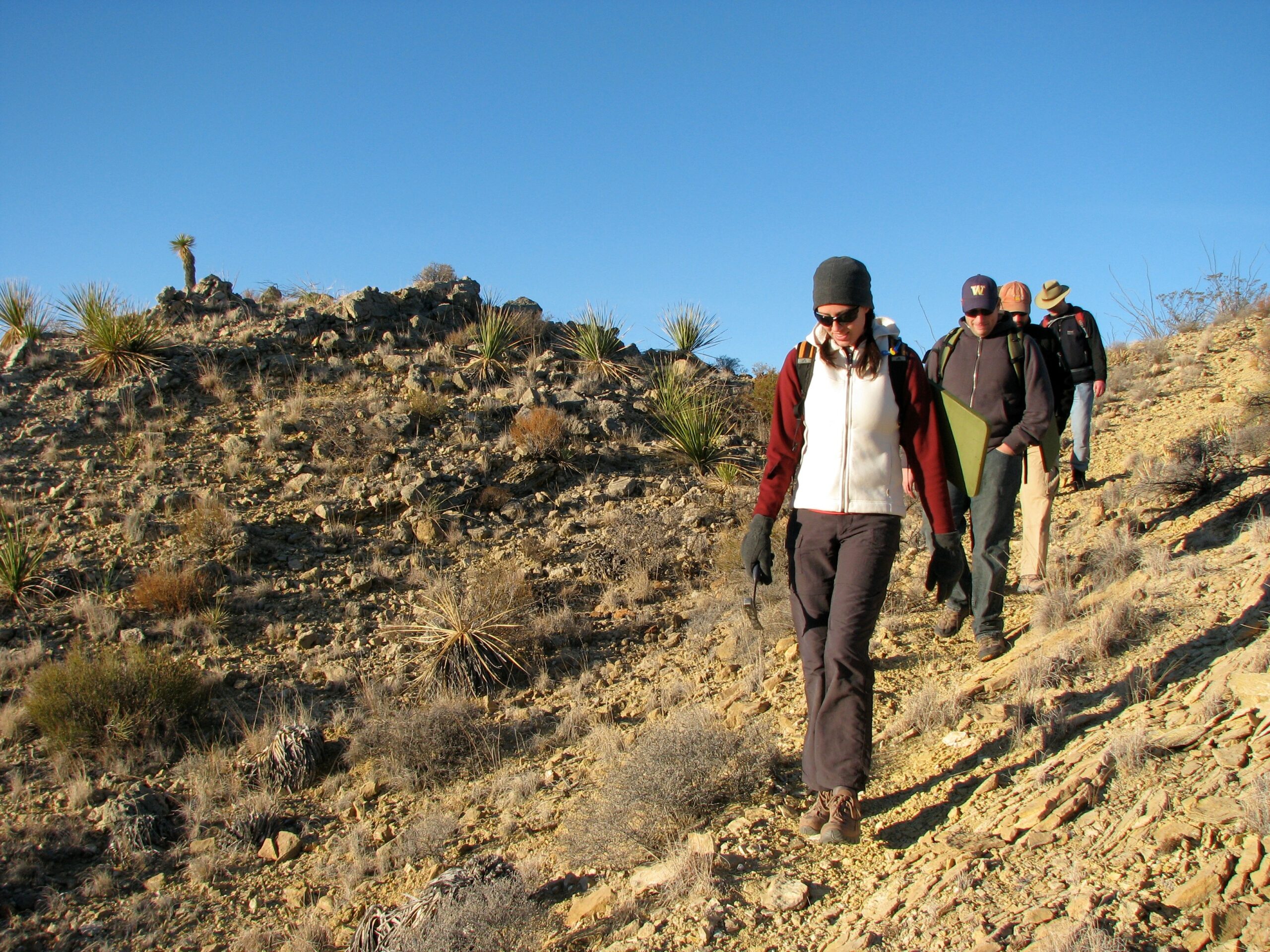 Michelle Stocker hiking to fossil dig site in West Texas.