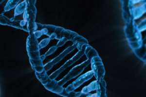 Blue DNA Helixes on a black background