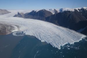 Aeriel shot of the glacier Kangerlugssuup Sermerssua