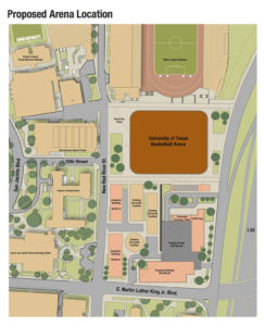 UT Basketball Arena placement via map drawing.