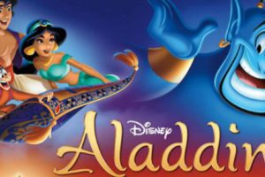 Disney's Aladdin riding the magic carpet with friends