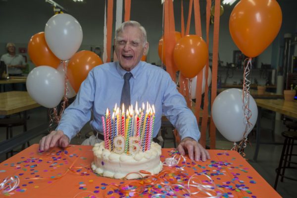 John B. Goodenough enjoying his 95th birthday cake
