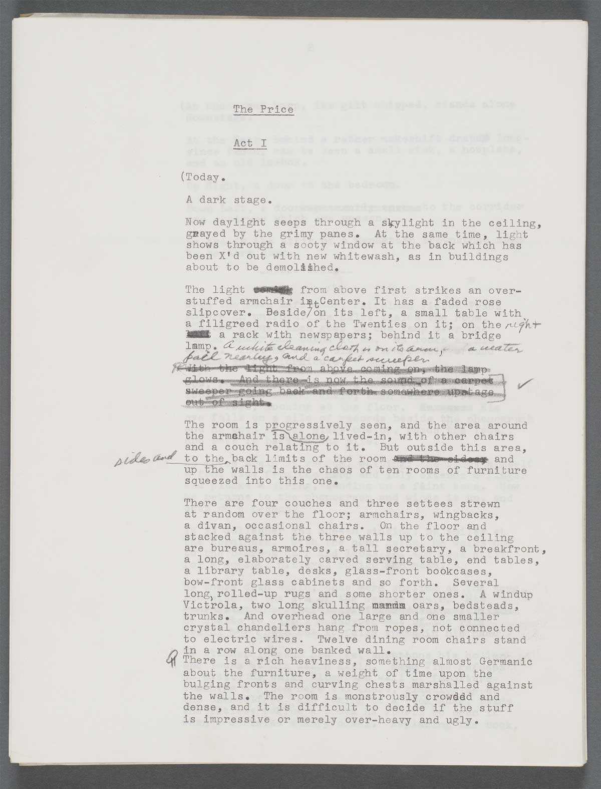 Typescript draft page for The Price, ca. 1967. Arthur Miller Papers, Harry Ransom Center.