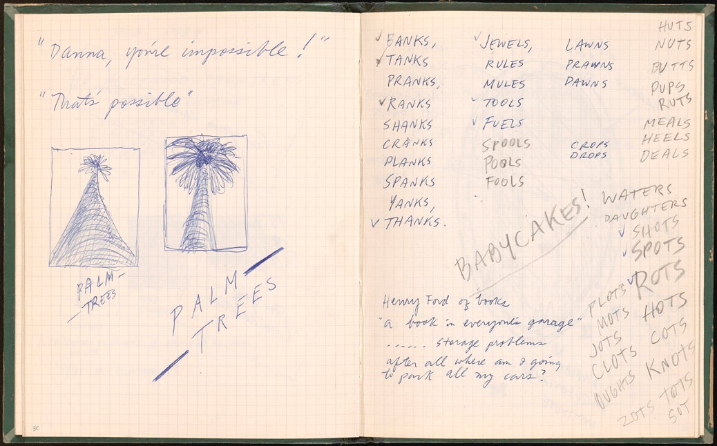 Ed Ruscha, Studio notebook, 1967–1969, with preliminary notes and sketches for A Few Palm Trees, February 1969. 