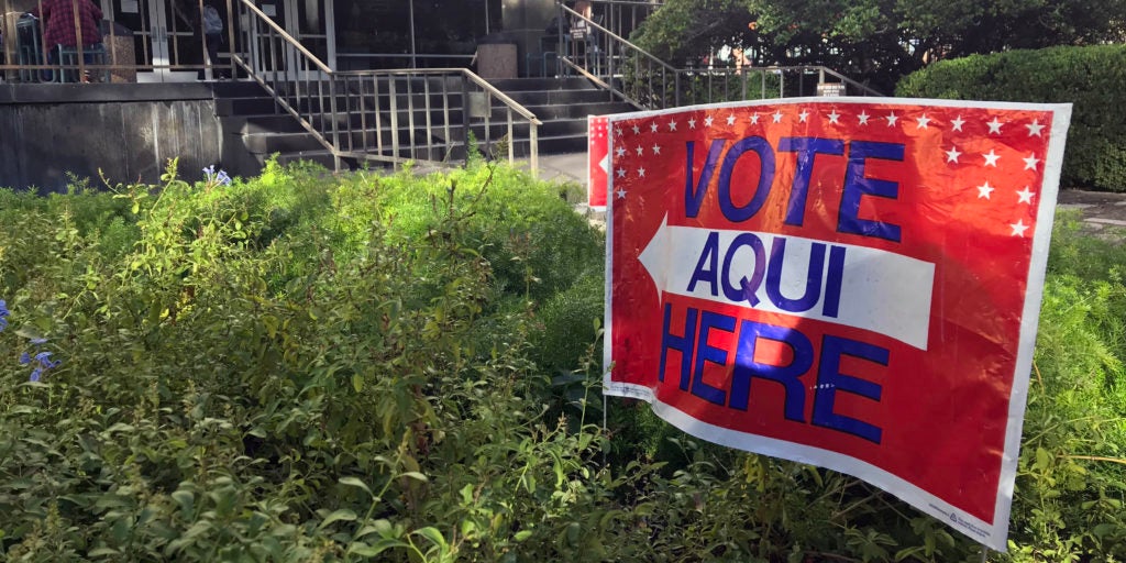 Voting sign outside the Flawn Academic Center (FAC)