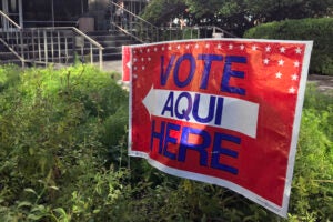 Voting sign outside the Flawn Academic Center (FAC)