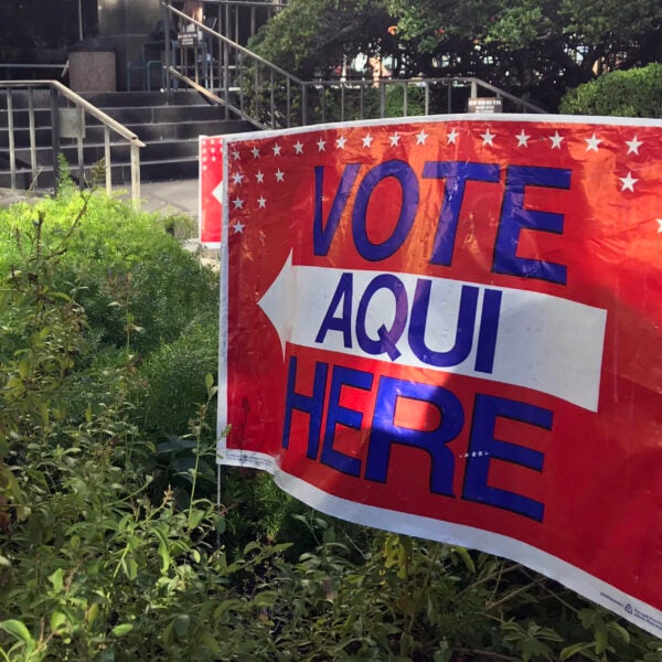 Voting sign outside the Flawn Academic Center (FAC)