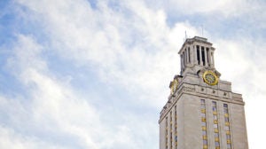 UT Tower in the winter against a cold sky.