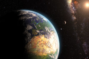 Space with Earth in foreground