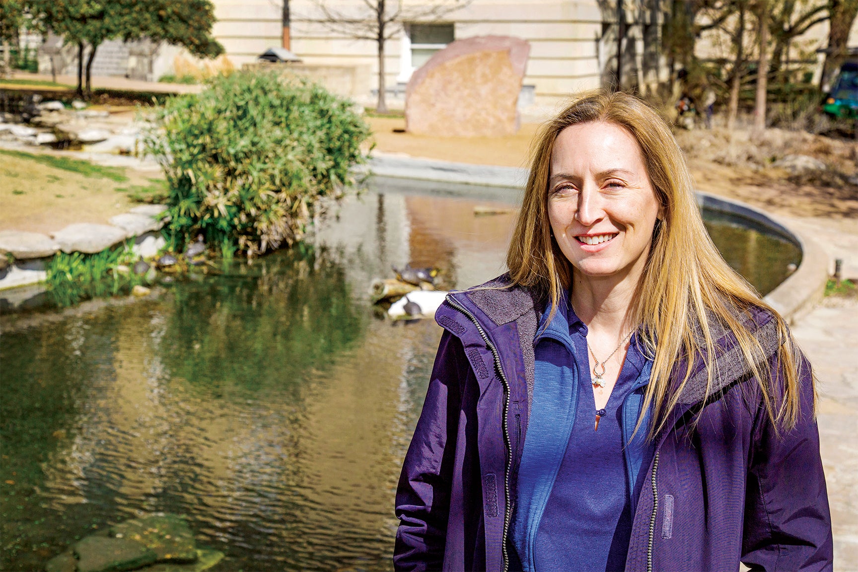 Carin Peterson stands by the UT turtle pond. Carin Peterson stands by the UT turtle pond.