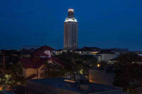 Tower darkened for former UT Austin President Bill Powers.