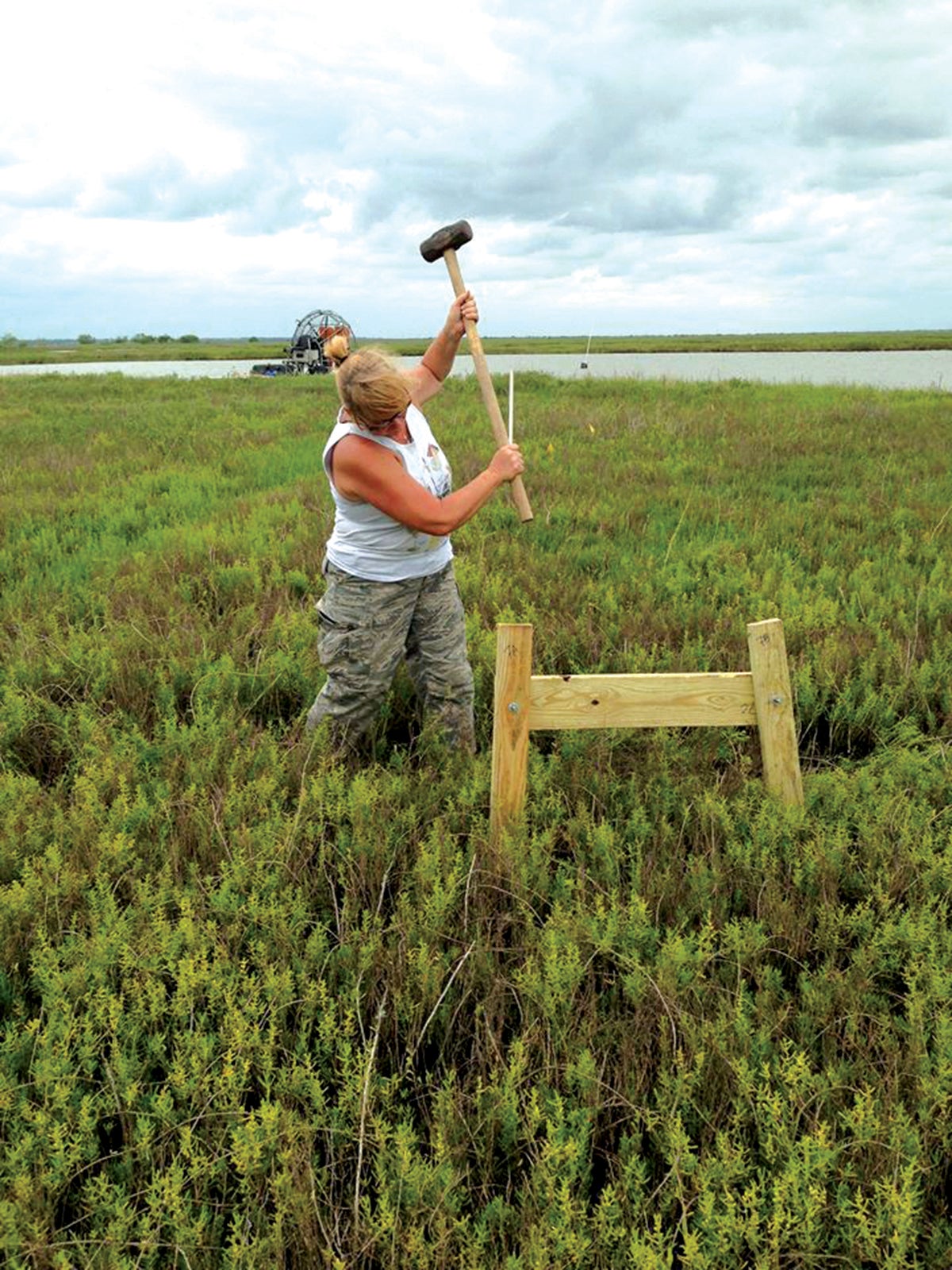 Kim Jackson working on a coastal island. Kim Jackson working on a coastal island.