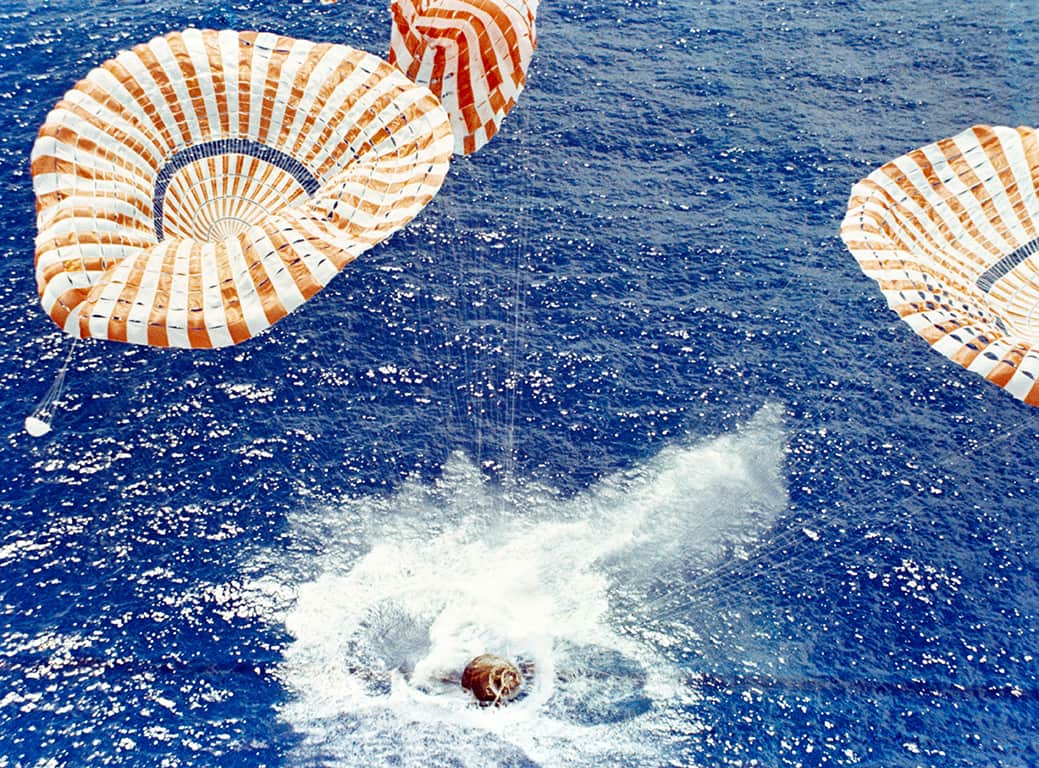 Columbia Command Module crashing into ocean. Columbia Command Module crashing into ocean.