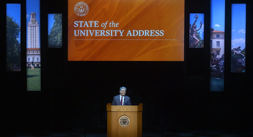 UT President Gregory L. Fenves delivers the State of the University address.