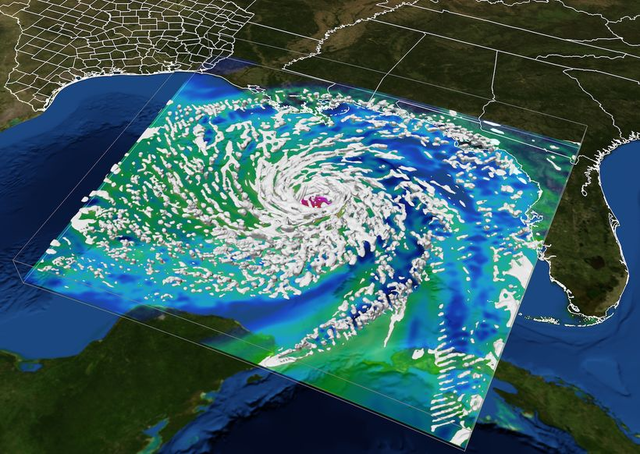A computer visualization of Hurricane Ike shows the storm developing in the Gulf of Mexico