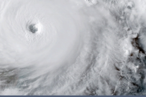 Ariel view of the eye of a swirling hurricane