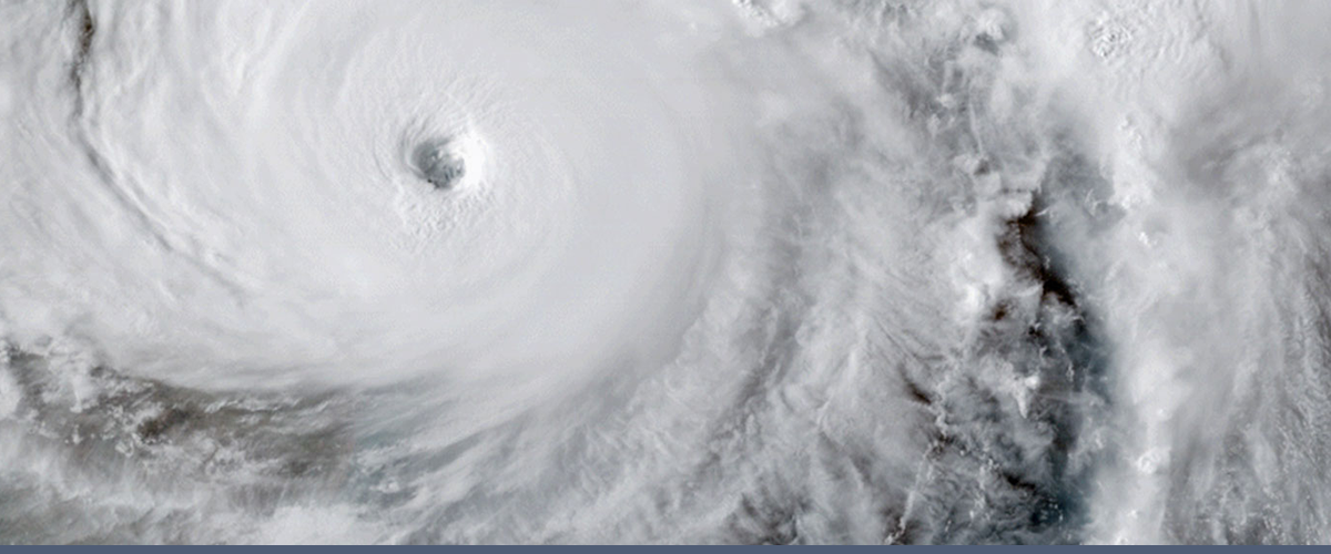 Ariel view of the eye of a swirling hurricane