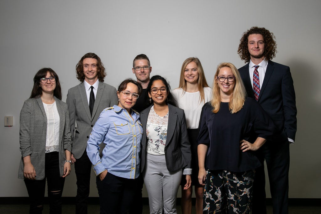 The sustainable embellishments team poses after their pitch