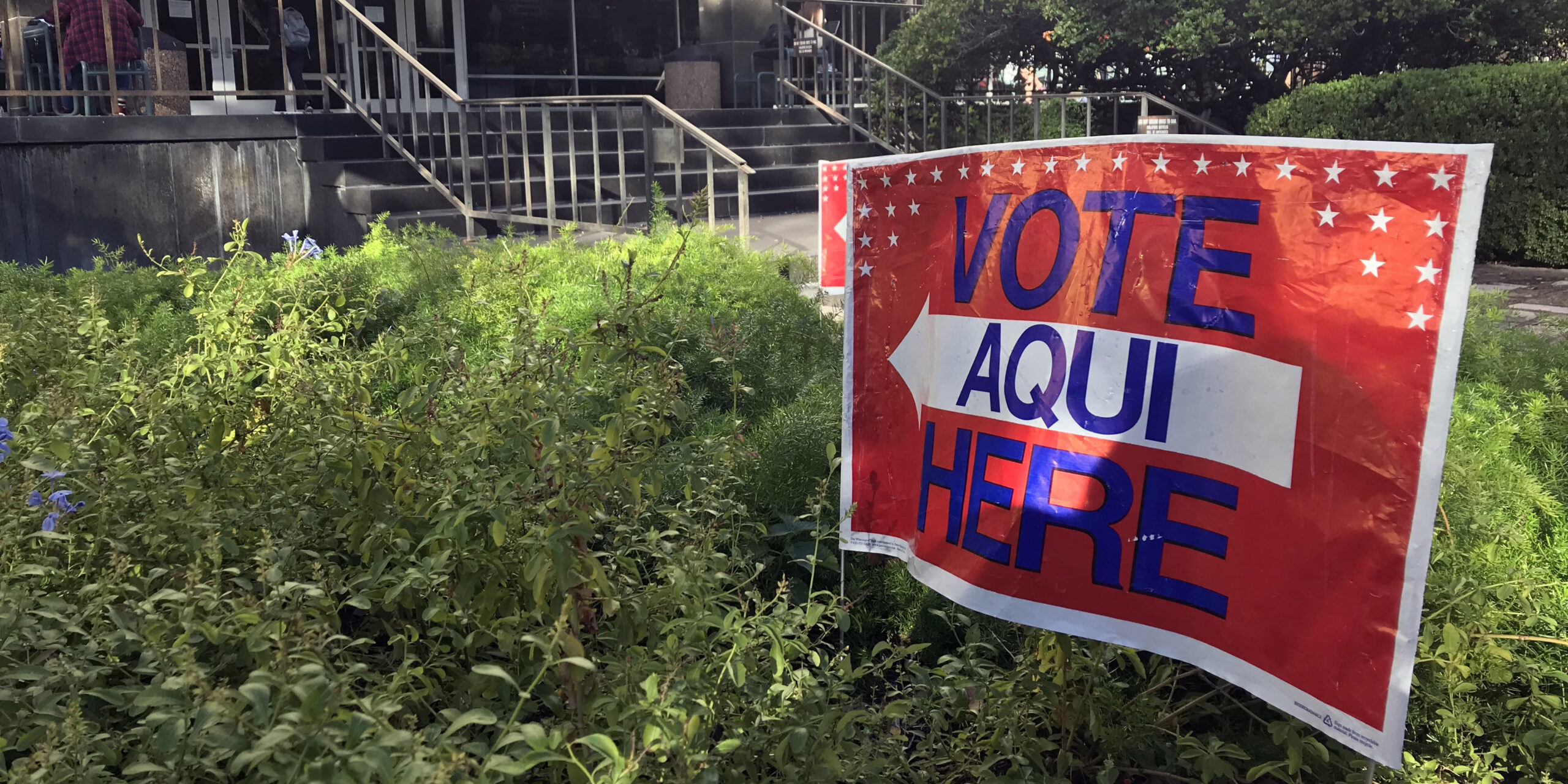 Voting sign outside the Flawn Academic Center (FAC)