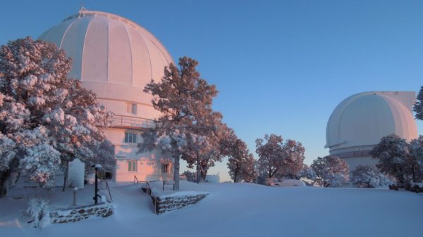 A serene view of the McDonald Observatory blanketed in snow. Credit: David Doss/McDonald Observatory