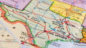 Close-up of Texas on a roadmap