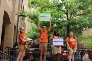 Jalesha Bass with fellow orientation advisers at UT's Jester Center.