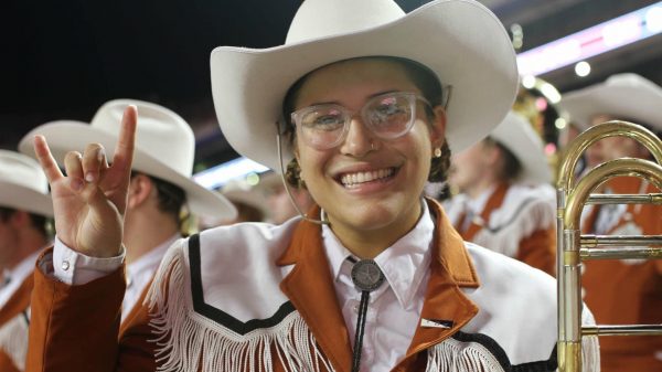 Mia Stanley at Darrell K Royal - Texas Memorial Stadium with the Longhorn Band.