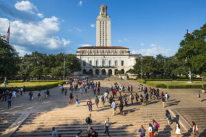 UT Austin Tower with students