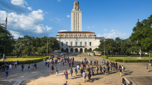 UT Austin Tower with students