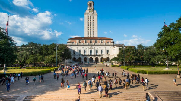 UT Austin Tower with students