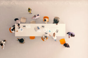 High angle view of people at work